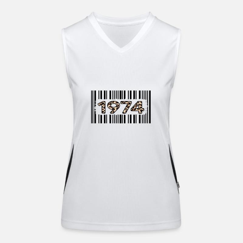 1974 birthday 48 years anniversary barcode leopard Women's Functional Contrast Tank Top