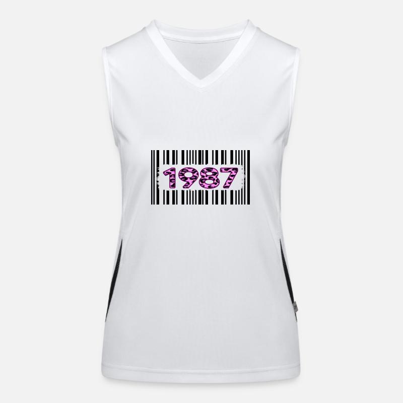 1987 geburtstag barcode rosa leopard retro-party Funktionelles Kontrast-Tank Top für Frauen