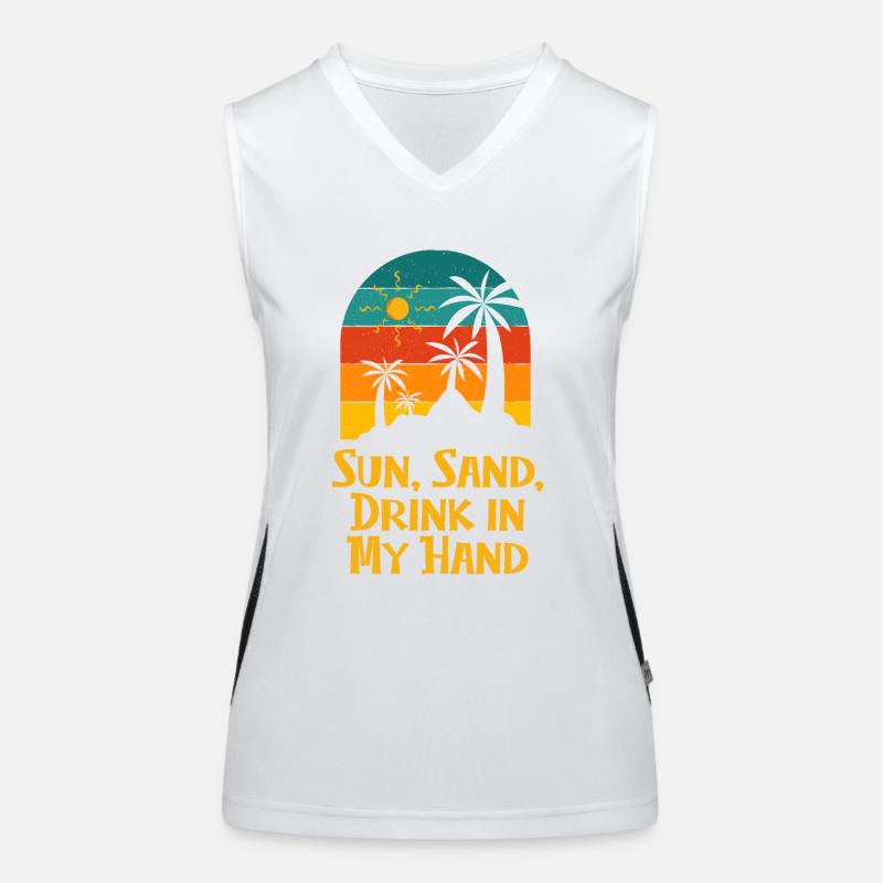 Boisson au sable de soleil dans ma main plage en buvant l’océan Débardeur respirant contrasté Femme