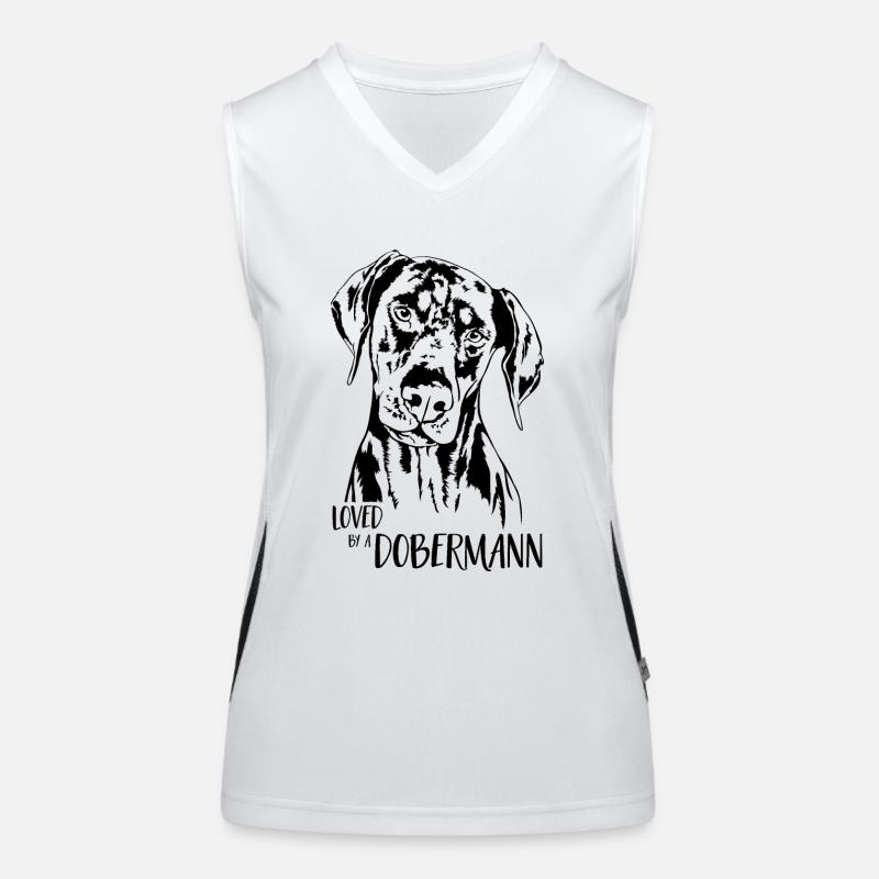 Loved by a Dobermann Hundespruch Wilsigns Funktionelles Kontrast-Tank Top für Frauen