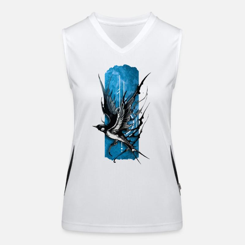 Graceful Soar: Elegante fliegende Schwalbe Funktionelles Kontrast-Tank Top für Frauen