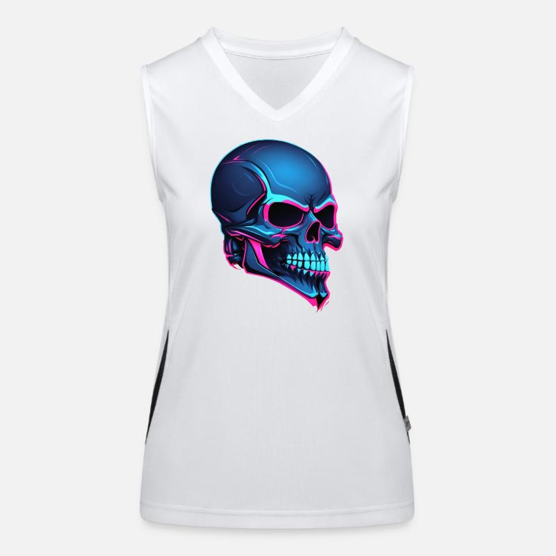 Neon-Schädel Blaue Neonlinien Funktionelles Kontrast-Tank Top für Frauen