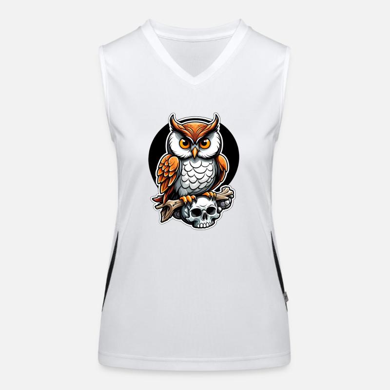 Owl sitting on Skull Women's Functional Contrast Tank Top