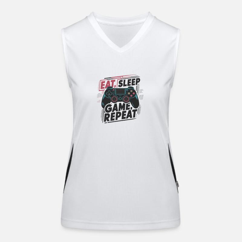 Eat, Sleep, Game, Repeat Funktionelles Kontrast-Tank Top für Frauen