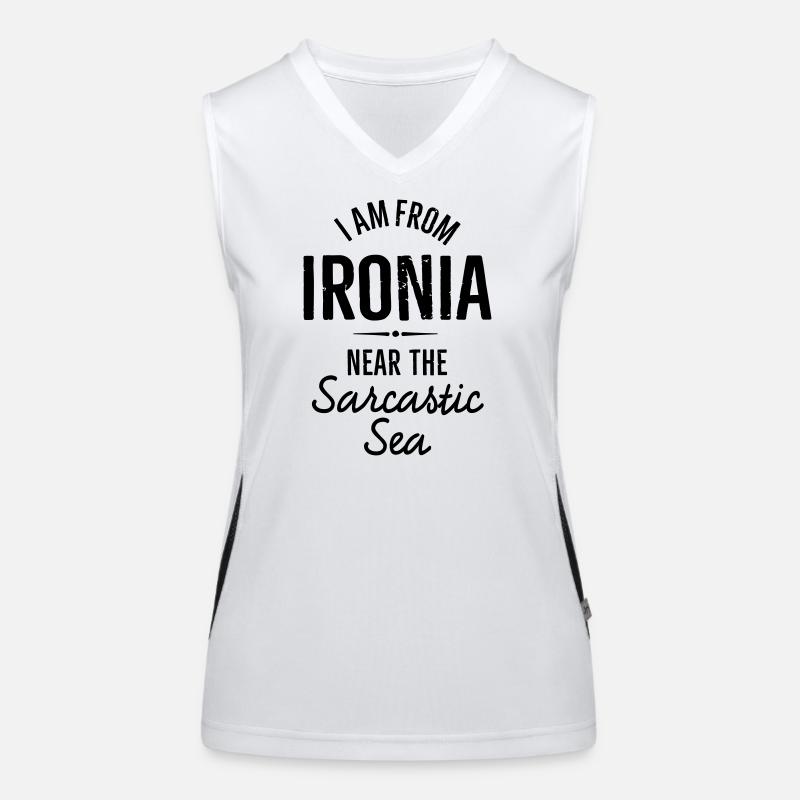 Ich bin von Ironia in der Nähe des sarkastischen Spruches Funktionelles Kontrast-Tank Top für Frauen