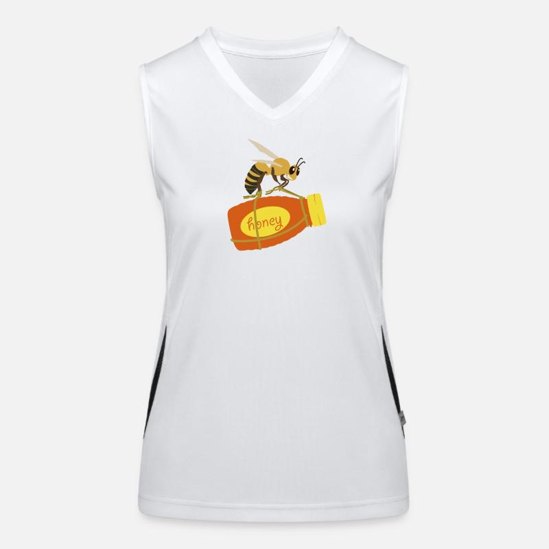 Honey bee on honey bottle for beekeeper Women's Functional Contrast Tank Top