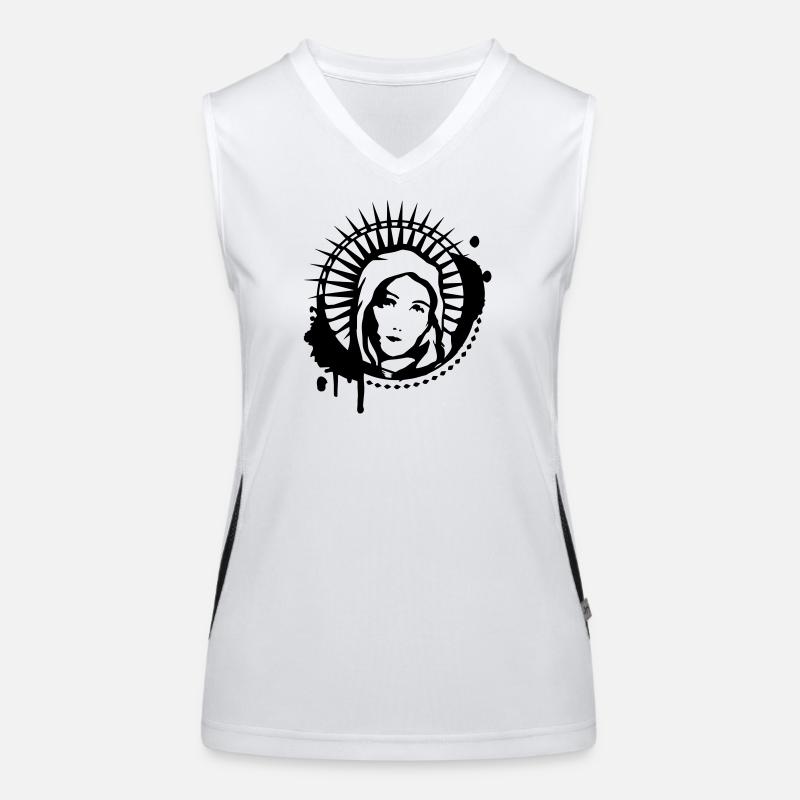 Holy Mary portrait graffiti stencil Women's Functional Contrast Tank Top