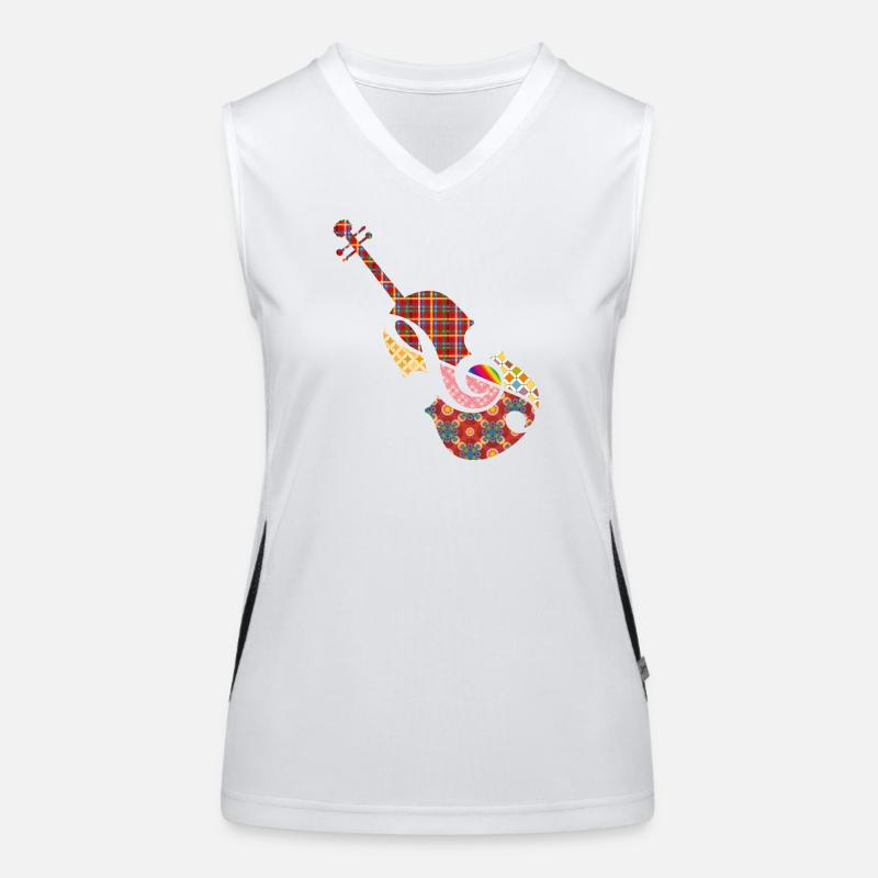 beautiful patchwork violin with treble clef Women's Functional Contrast Tank Top