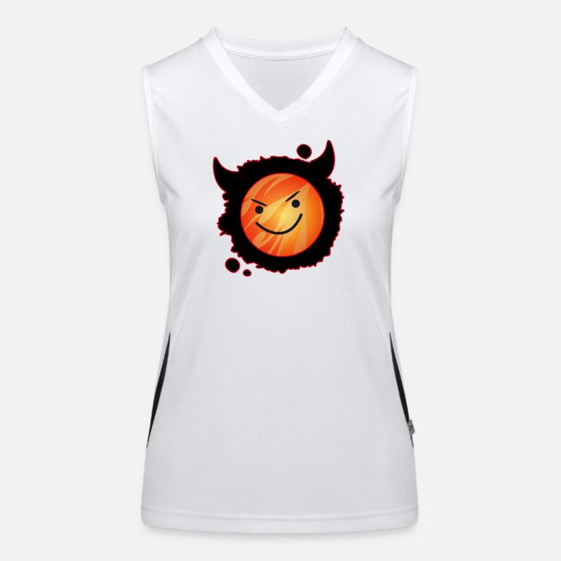 cute devil in flames and glowing face Women's Functional Contrast Tank Top