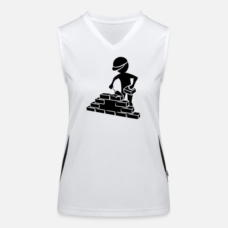 Construction workers with mason trowel, mortar and wall Women's Functional Contrast Tank Top