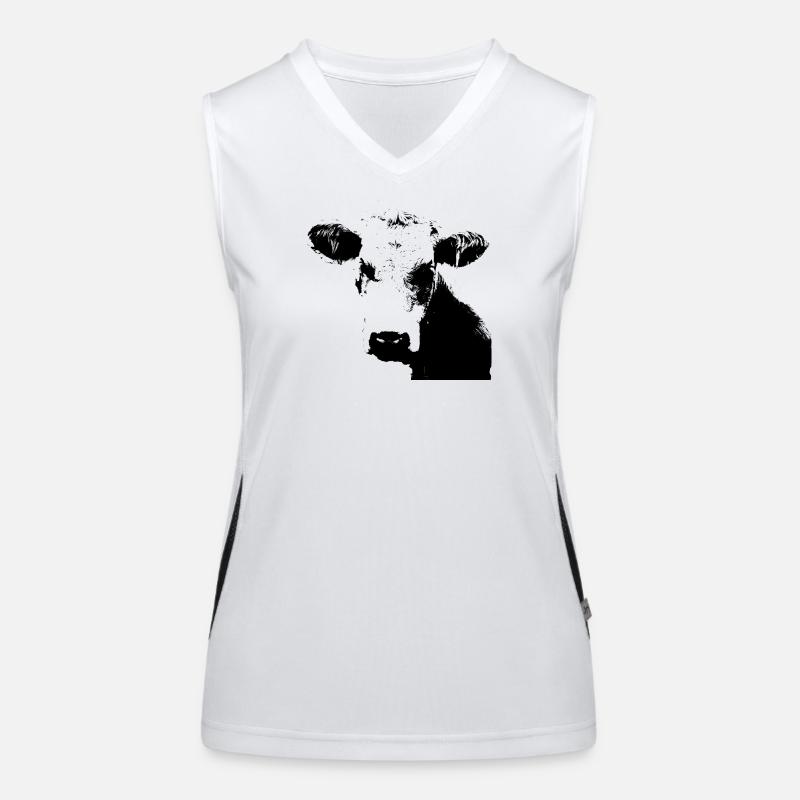Kuh schwarz Rind Kühe Rinder Kuhkopf Geschenk Funktionelles Kontrast-Tank Top für Frauen