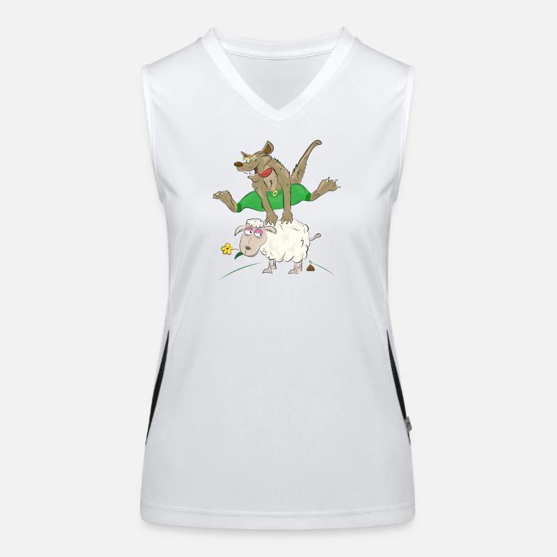 Wolf springt über das Schaf - Wolf mit Schaf Funktionelles Kontrast-Tank Top für Frauen