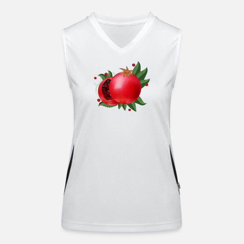 blutrote geöffnete Granatäpfel mit Blätter Funktionelles Kontrast-Tank Top für Frauen