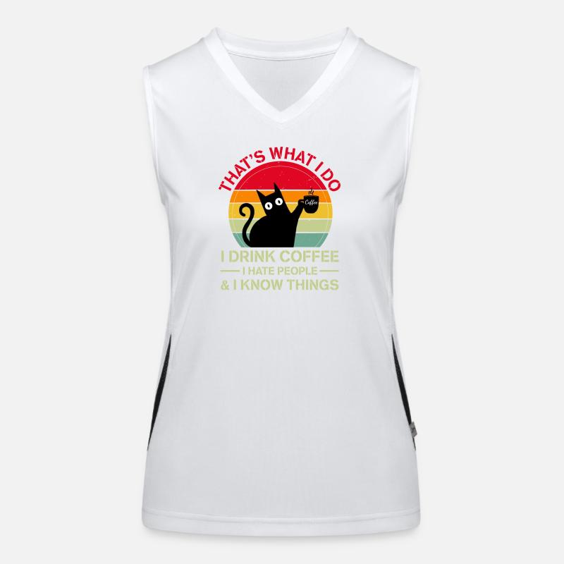 Drink Coffee I Hate People and I know things cat Women's Functional Contrast Tank Top