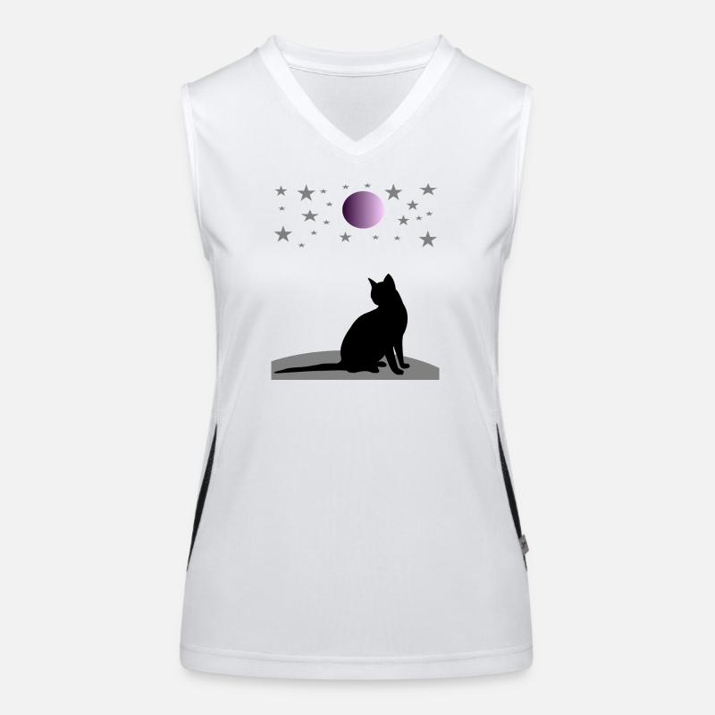 Ciel étoilé avec lune et chat Débardeur respirant contrasté Femme