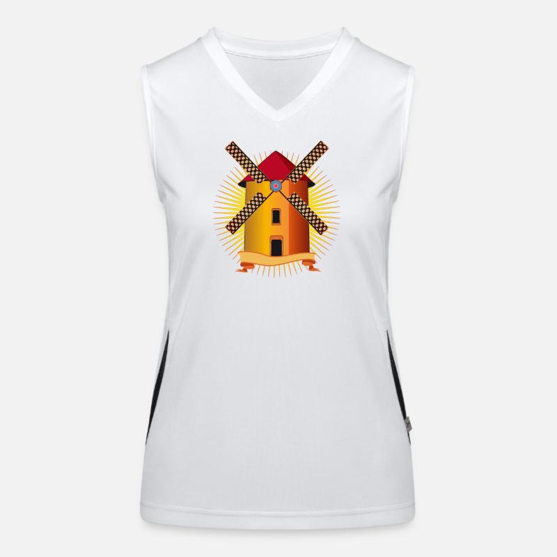 goldene Windmühle mit strahlendem Hintergrund Funktionelles Kontrast-Tank Top für Frauen