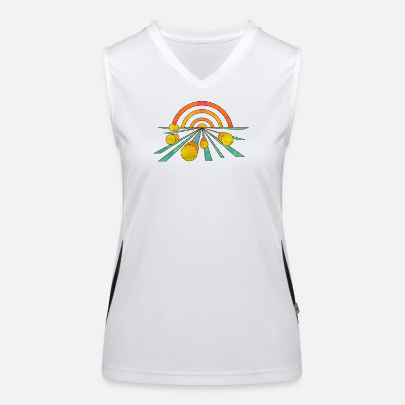 Heu Landschaft Feld Illustration cool retro Funktionelles Kontrast-Tank Top für Frauen
