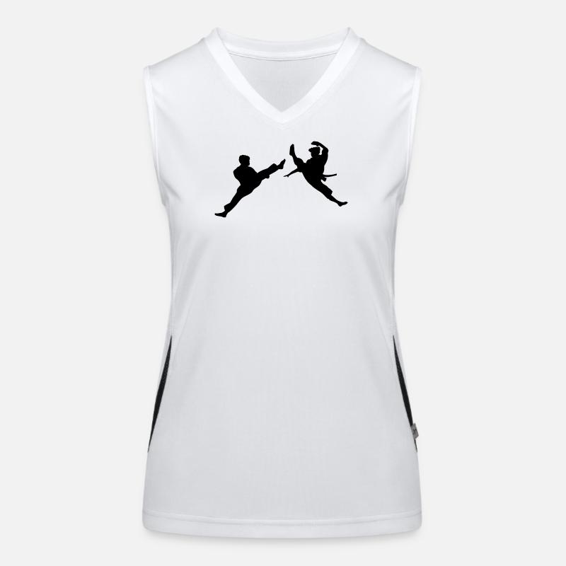 Zwei fliegende Karate-Kick oder Teakwondo-Kick Funktionelles Kontrast-Tank Top für Frauen