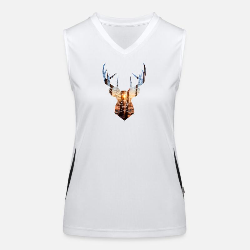 winter forest deer head and sun Women's Functional Contrast Tank Top