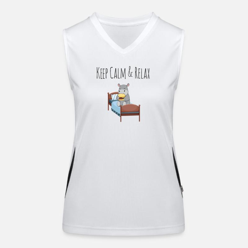 Keep Calm & Relax - süßes Nilpferd mit Burger Funktionelles Kontrast-Tank Top für Frauen