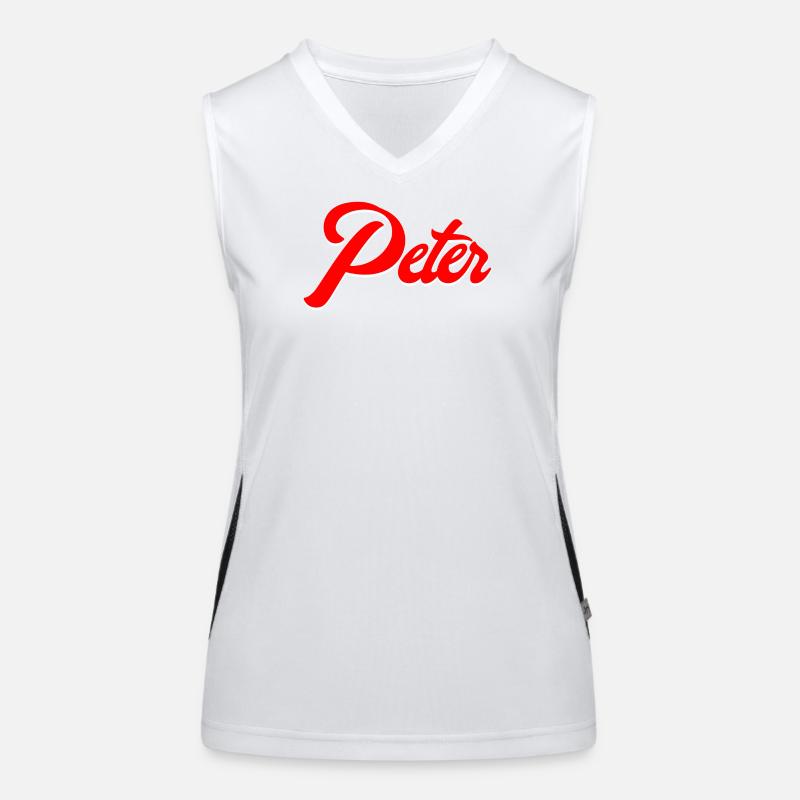 Vintage Red Script Name Peter Design Funktionelles Kontrast-Tank Top für Frauen