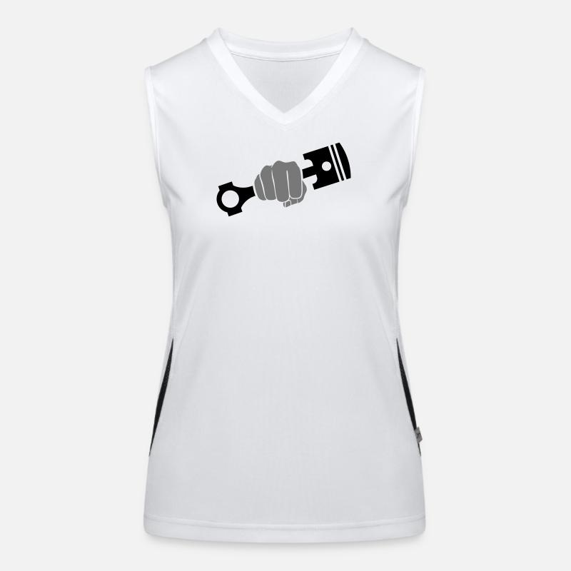 Fist holds engine piston Women's Functional Contrast Tank Top
