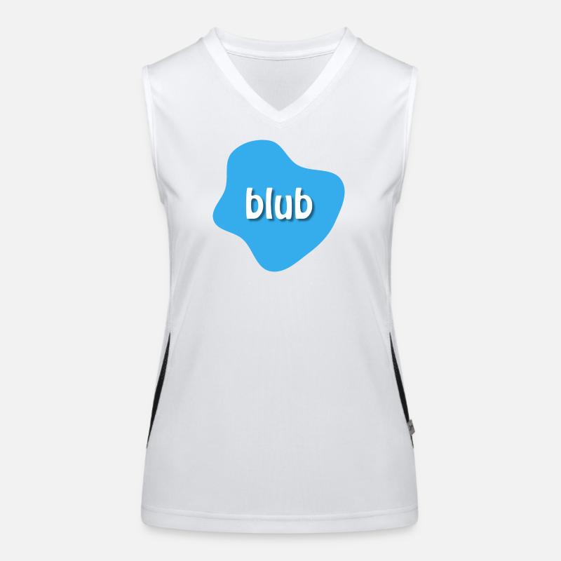 Text "blub" auf blauem Fleck, Klecks Funktionelles Kontrast-Tank Top für Frauen