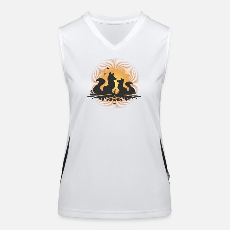Romantic fox silhouette in the moonlight Women's Functional Contrast Tank Top