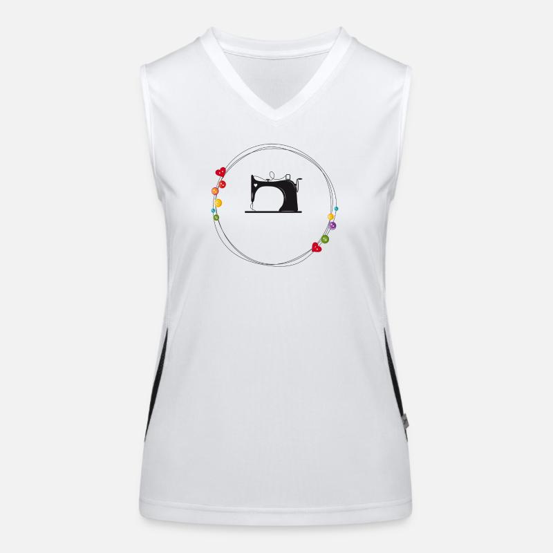 nostalgisch stilisierte Nähmaschine mit Knöpfe Funktionelles Kontrast-Tank Top für Frauen