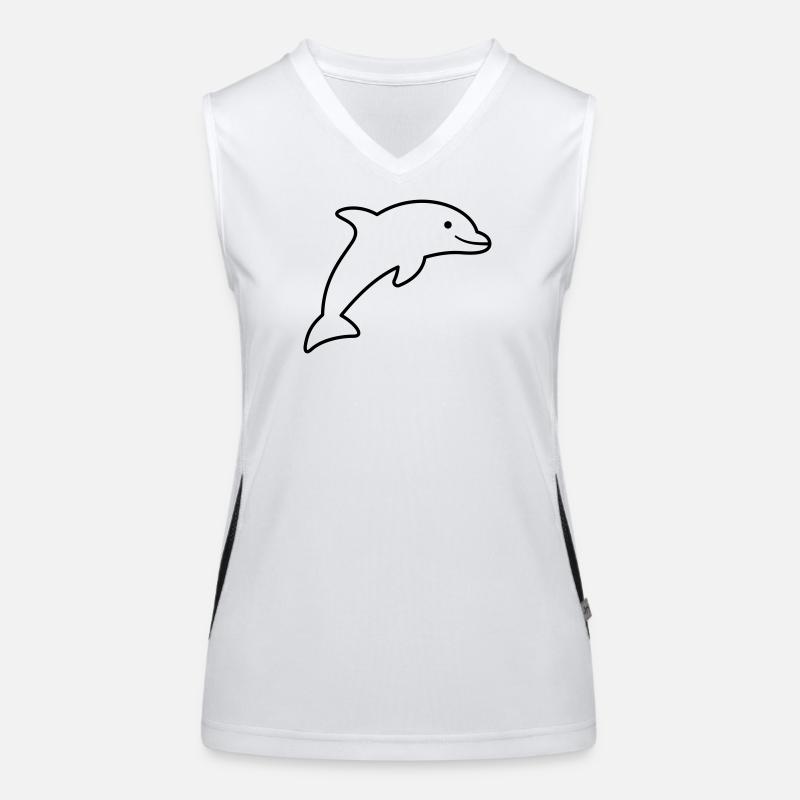 Dolphin Symbol Outline Cheerfully Jumping Women's Functional Contrast Tank Top