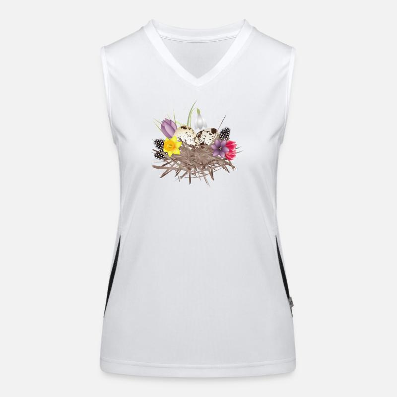 Frühlings Nest mit Eier,Federn und Frühlingsblüten Funktionelles Kontrast-Tank Top für Frauen