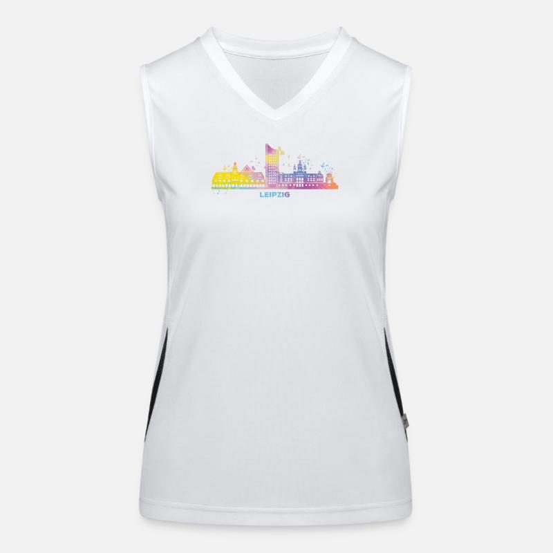 Leipzig Skyline Bunt Leipziger Uniriese Funktionelles Kontrast-Tank Top für Frauen