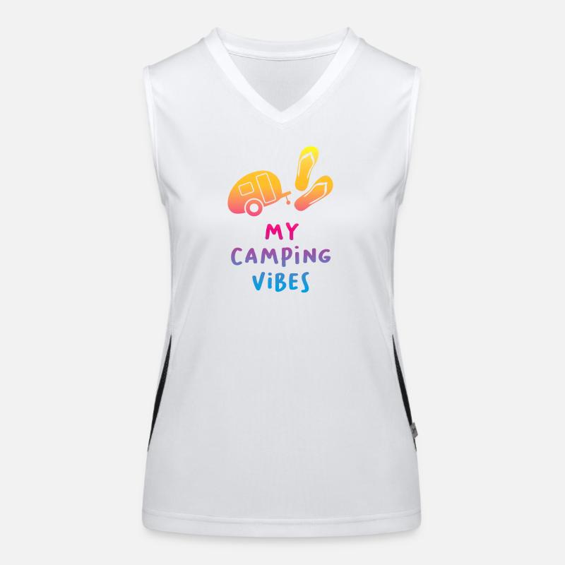 Camping Vibes Devis Caravane Camping-car Course Fan Débardeur respirant contrasté Femme