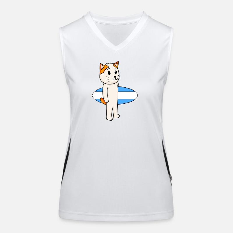 Surfboard Cat Japanese Bobtail Surfing Gift Women's Functional Contrast Tank Top