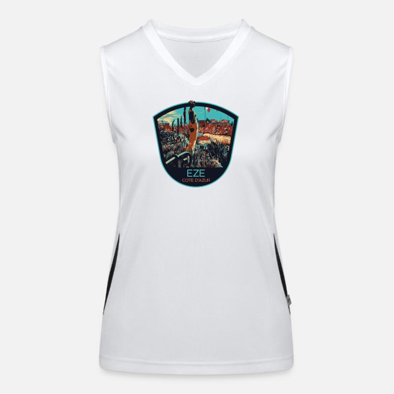 Originalillustration Dorf Èze, Côte d'Azur Funktionelles Kontrast-Tank Top für Frauen