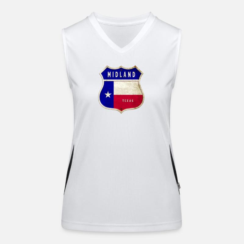 Midland Texas crest flag design Women's Functional Contrast Tank Top
