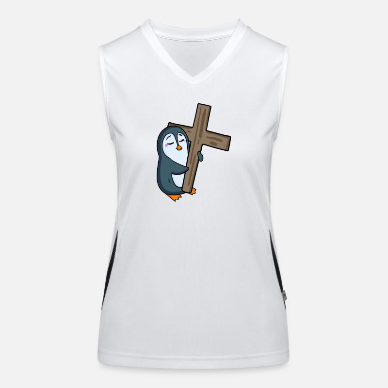 Pinguin mit Kreuz Funktionelles Kontrast-Tank Top für Frauen
