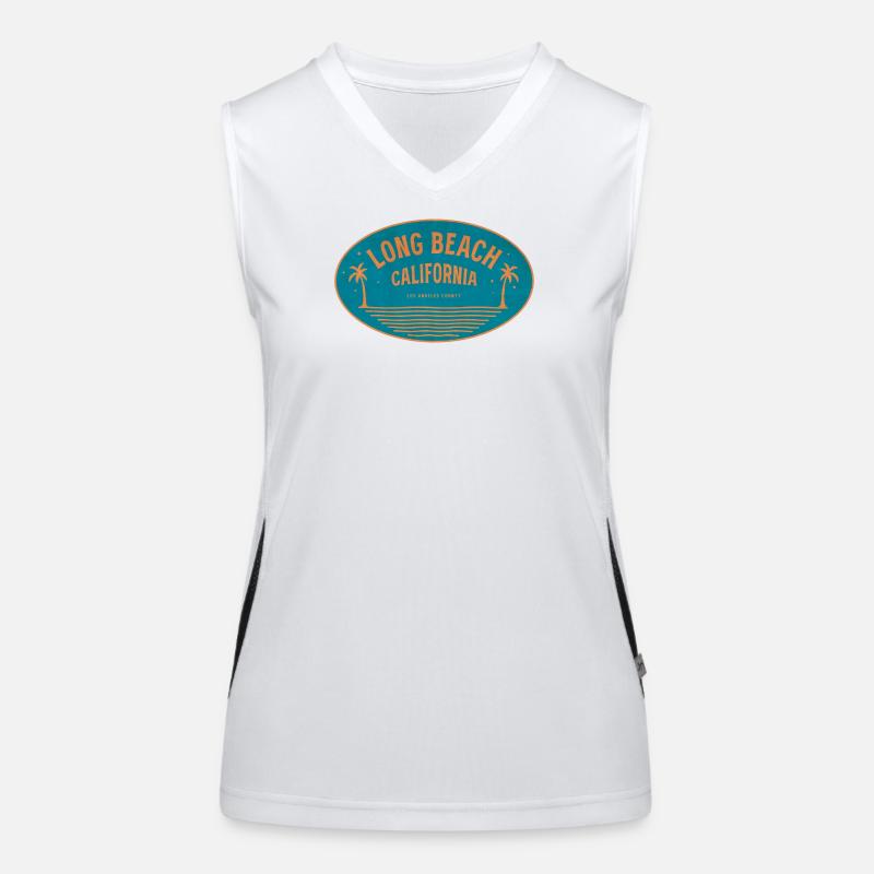 Long Beach California Retro Beach Motif Women's Functional Contrast Tank Top