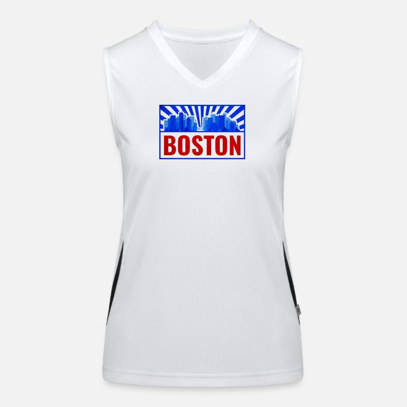 Boston Skyline Retro Rot Blau Funktionelles Kontrast-Tank Top für Frauen