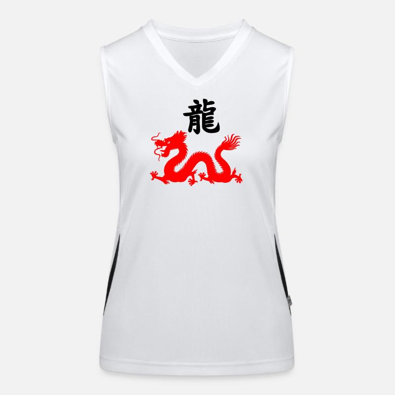 Chinesische Schrift mit rotem Drachenbild Funktionelles Kontrast-Tank Top für Frauen