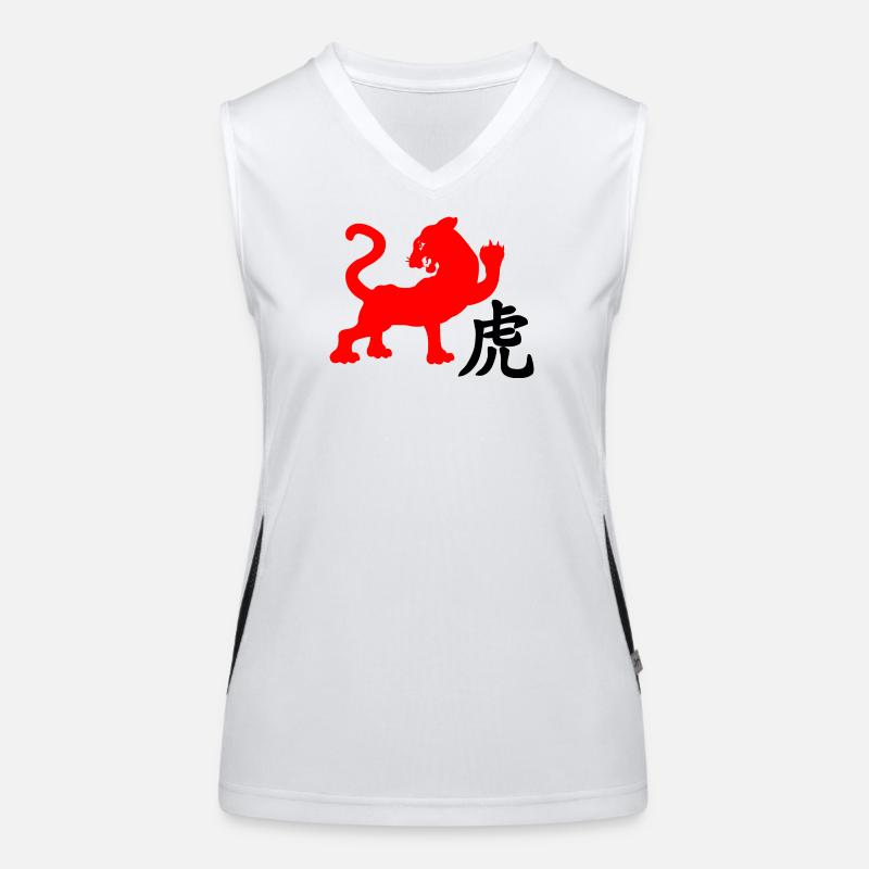 Tiger mit chinesischem Schriftzeichen und rotem Tigerbild Funktionelles Kontrast-Tank Top für Frauen
