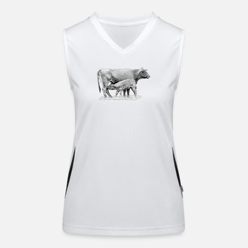 Vache avec veau – Graphique de ferme robuste Débardeur respirant contrasté Femme