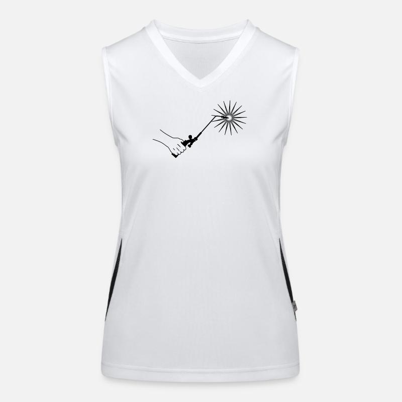 Hand mit Schweißgerät und Feuerfunke Funktionelles Kontrast-Tank Top für Frauen