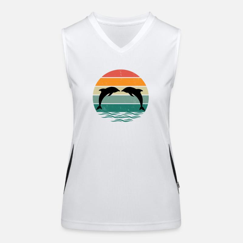 Silhouette dolphins - Retro Sunset Dolphin Funktionelles Kontrast-Tank Top für Frauen