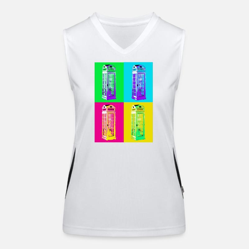 Multicolored Pop Art Phone Booth - Women's Functional Contrast Tank Top - white/black