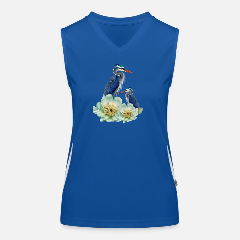 Der elegante Kranich mit Blumen Funktionelles Kontrast-Tank Top für Frauen