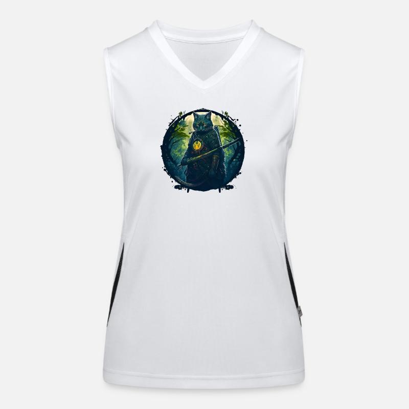 Cat as samurai in forest Women's Functional Contrast Tank Top