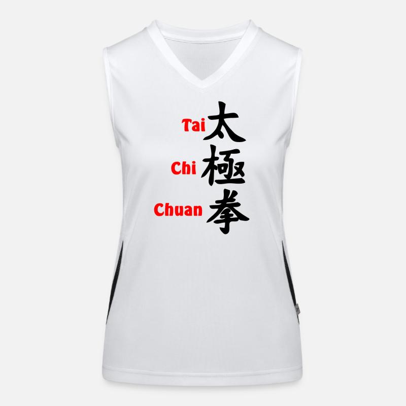 tai ji quan script vertical with text red Women's Functional Contrast Tank Top