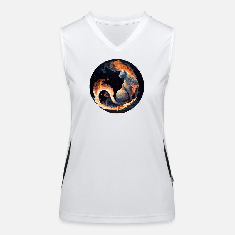 Fiery cat magic in constellation design Women's Functional Contrast Tank Top