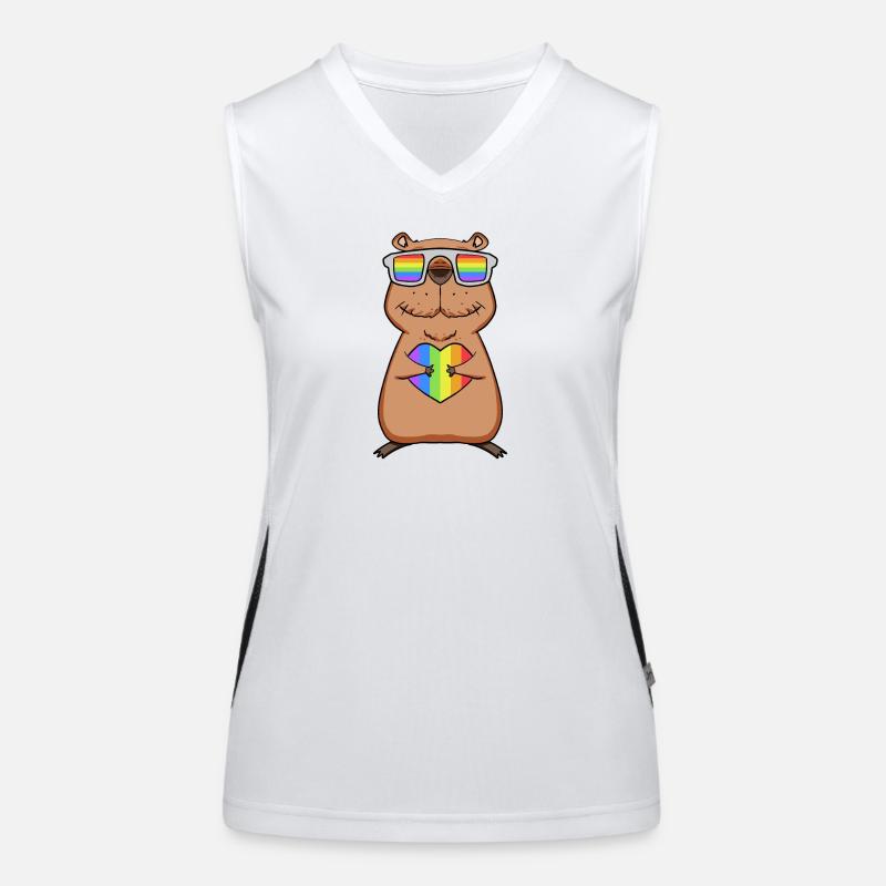 Regenbogen - Capybara mit Brille und Herz Funktionelles Kontrast-Tank Top für Frauen